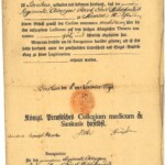 Zaświadczenie Jacoba Ernsta Hildebranda o szkoleniu chirurga w zakresie anatomii lekarskiej, Collegium Medicum & Sanitatis, Wrocław 1798; papier czerpany; druk, pismo odręczne; MHM WUM/742
